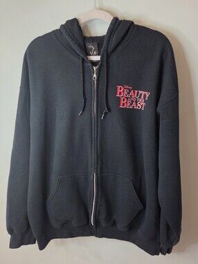 Disney Beauty And The Beast Broadway Musical Hoodie Rare Y2K Mens XL Black Zip